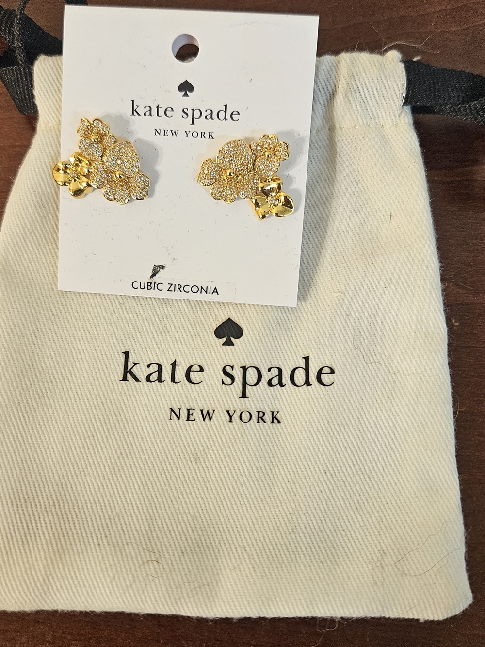 kate spade gold-tone floral CZ double stud earrings